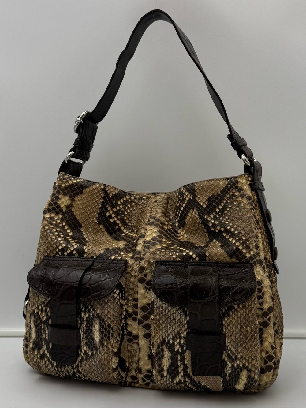 🐊COLOMBO 1937 MILANO Exotic CROCODILE & SNAKESKIN  Shoulder Bag • Made in ITALY